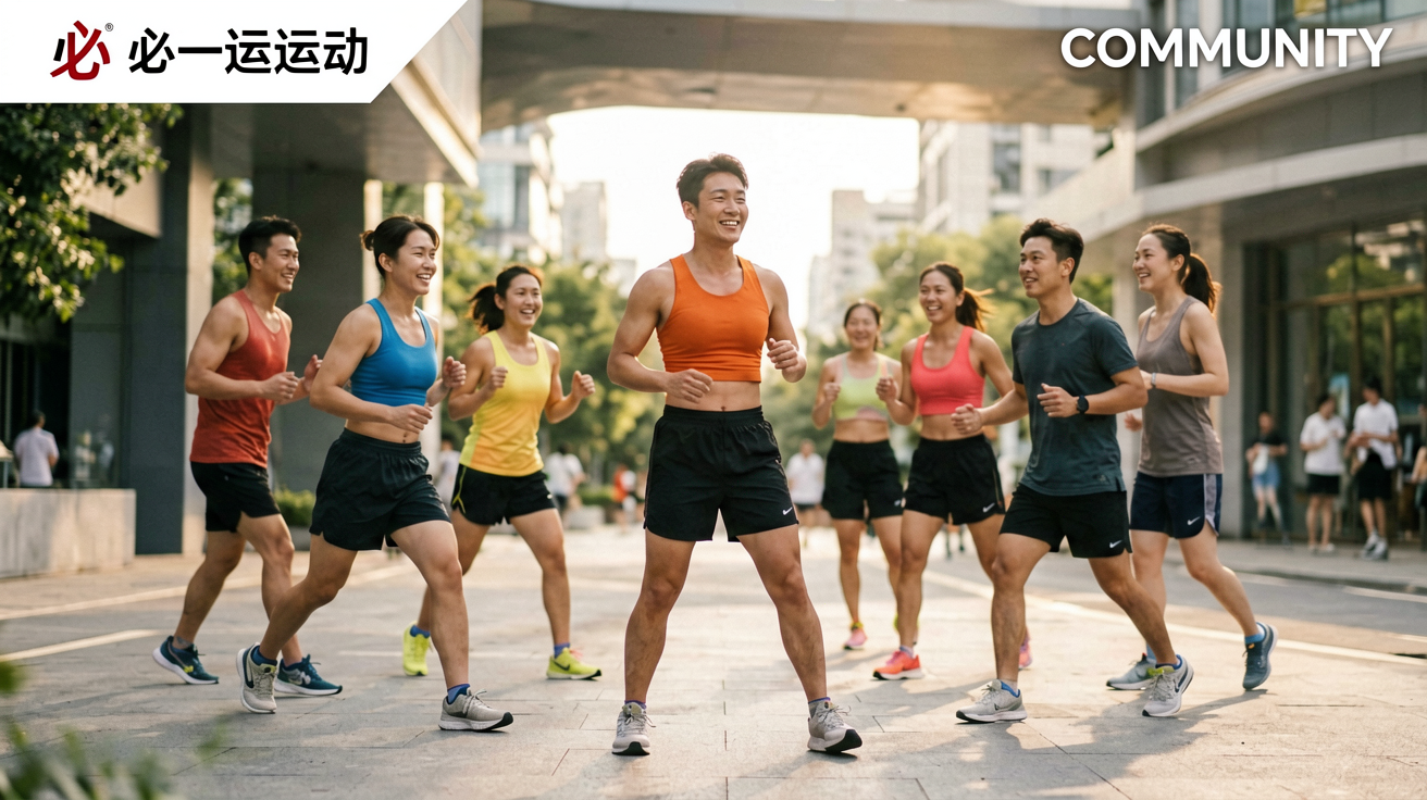 必一运动社区互动氛围，运动爱好者共同参与的活力画面